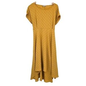 Robbie Bee‎ Women's Yellow Black Polka Dot Midi Dress High Low Tie Back Large